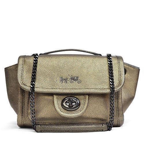 Coach 33553 Ranger Flap Messenger Crossbody Metallic Brass Leather Cha