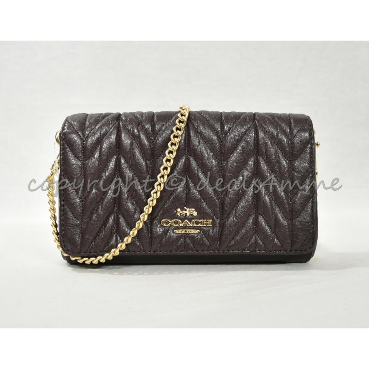 Coach F39142 Clutch / Crossbody with Quilting in Oxblood /light Gold