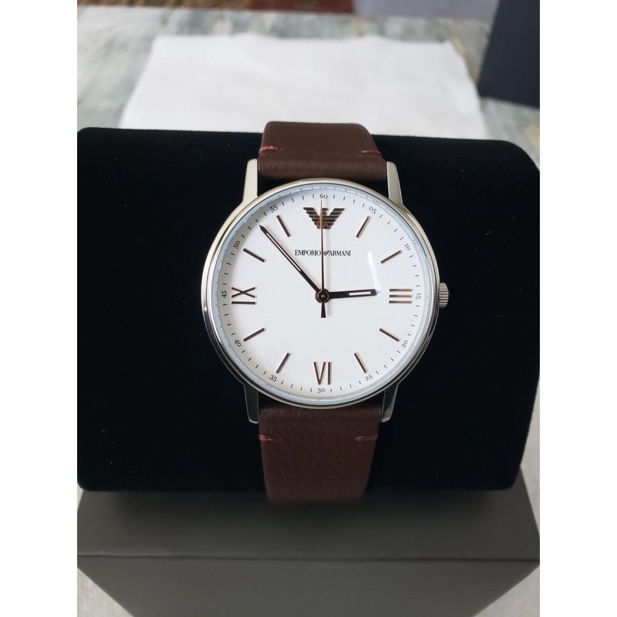 Emporio Armani Men`s Kappa Silver Case Brown Leather Watch AR11173