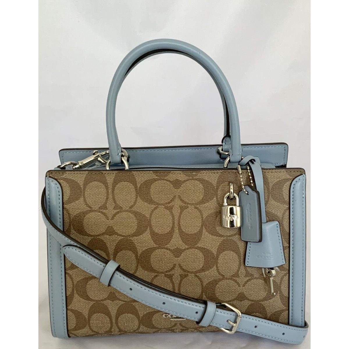 Coach F72840 Sig Snake Leather Trim Small Zoe Carryall Sv/khaki Blue Multi