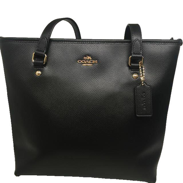 Black Coach Crossgrain Leather Zip Top Tote Shoulder Bag - Exterior: Black
