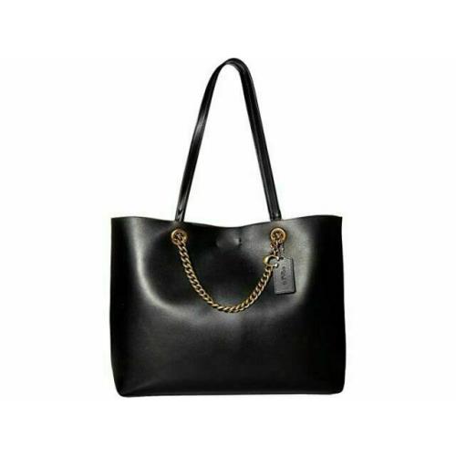 Coach Brass/black Signature Chain Central Refined Calf Leather Tote 78218 -nwt