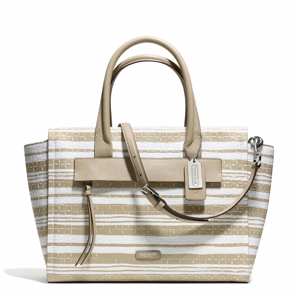 Coach Bleecker Riley Carryall in Embossed Woven Leather 31002 Sv/fawn/white