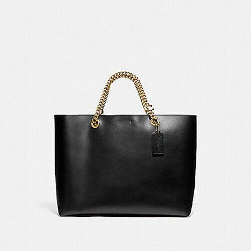 Coach Brass/black Signature Chain Central Refined Calf Leather Tote 78218 -nwt