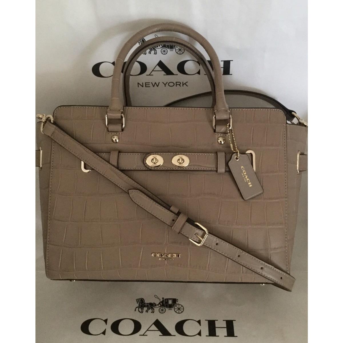 Coach 37099 Blake Carryall Croc Embossed Satchel Swagger Stone Beige Leather