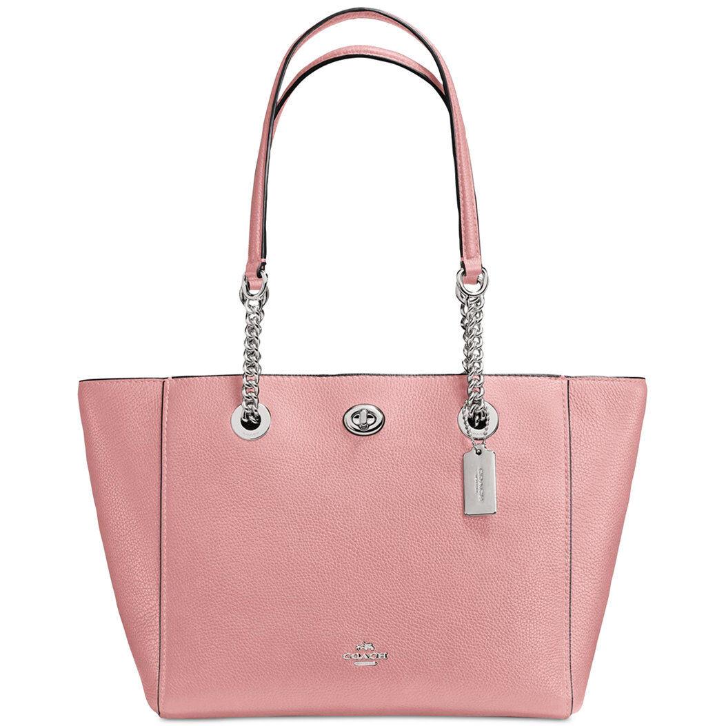 Coach Women`s Pebbled Turnlock Chain Tote 27 Sv/peony One Size