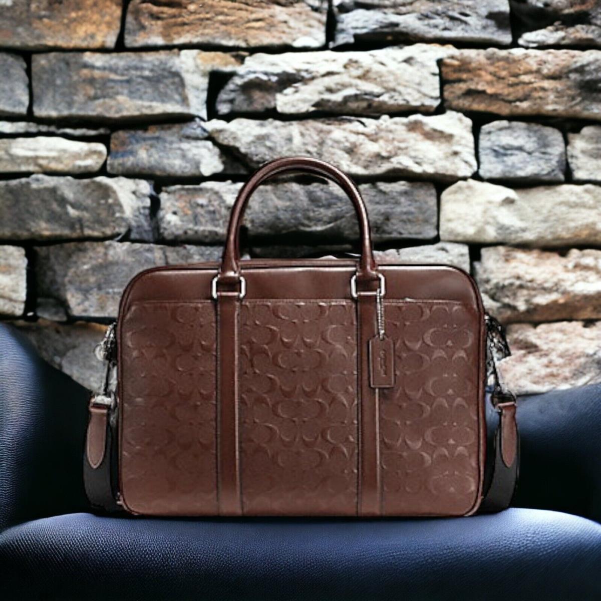 Coach F72230 Signature Crossgrain Leather Perry Slim Briefcase Bag Mahogany