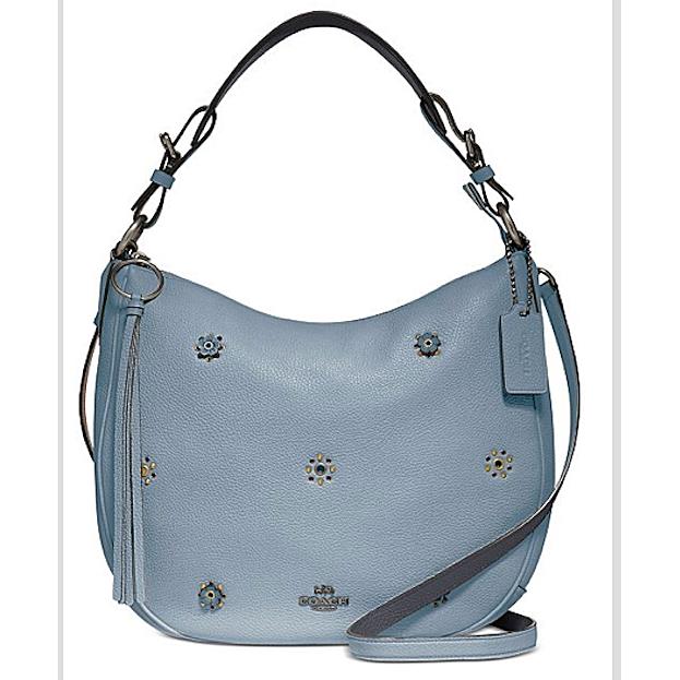 Coach Sutton Leather Hobo with Scattered Rivets Mist/silver 69507 - Mist/Silver Exterior