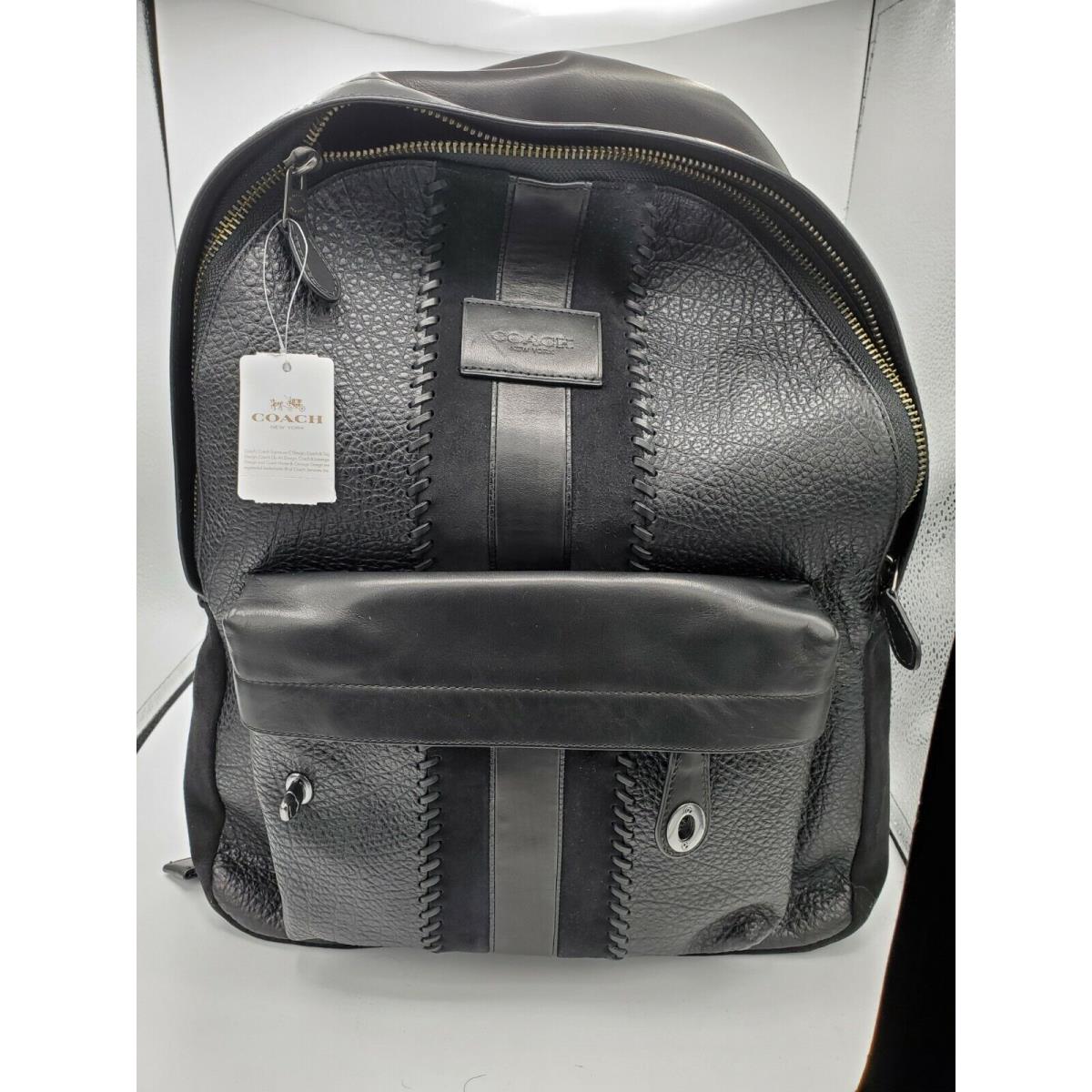 Coach Men`s Qb/black Mixed Buffalo-embossed Leather Campus Backpack