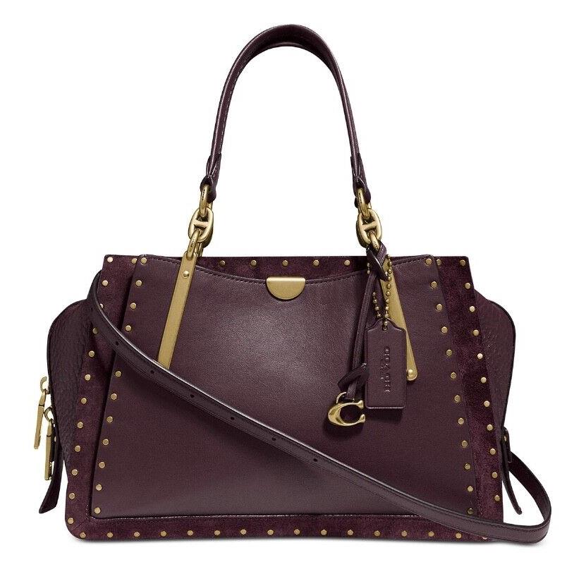 Coach 35617 Border Rivets Mixed Leather Dreamer Satchel Oxblood