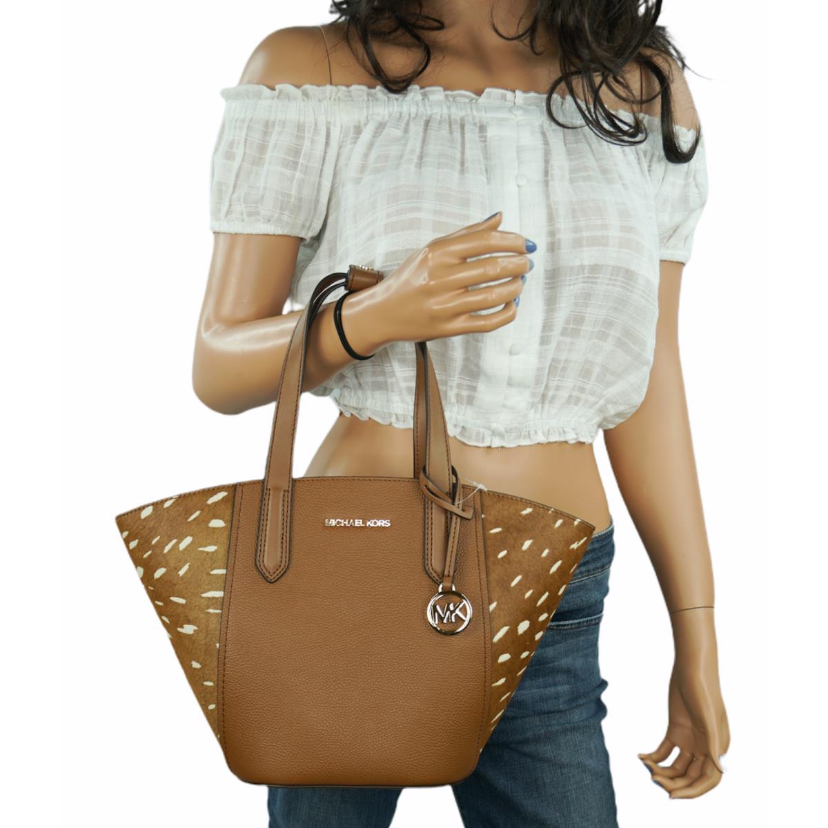 Michael Kors Portia Small Bucket Tote Leather Bag Brown Haircalf