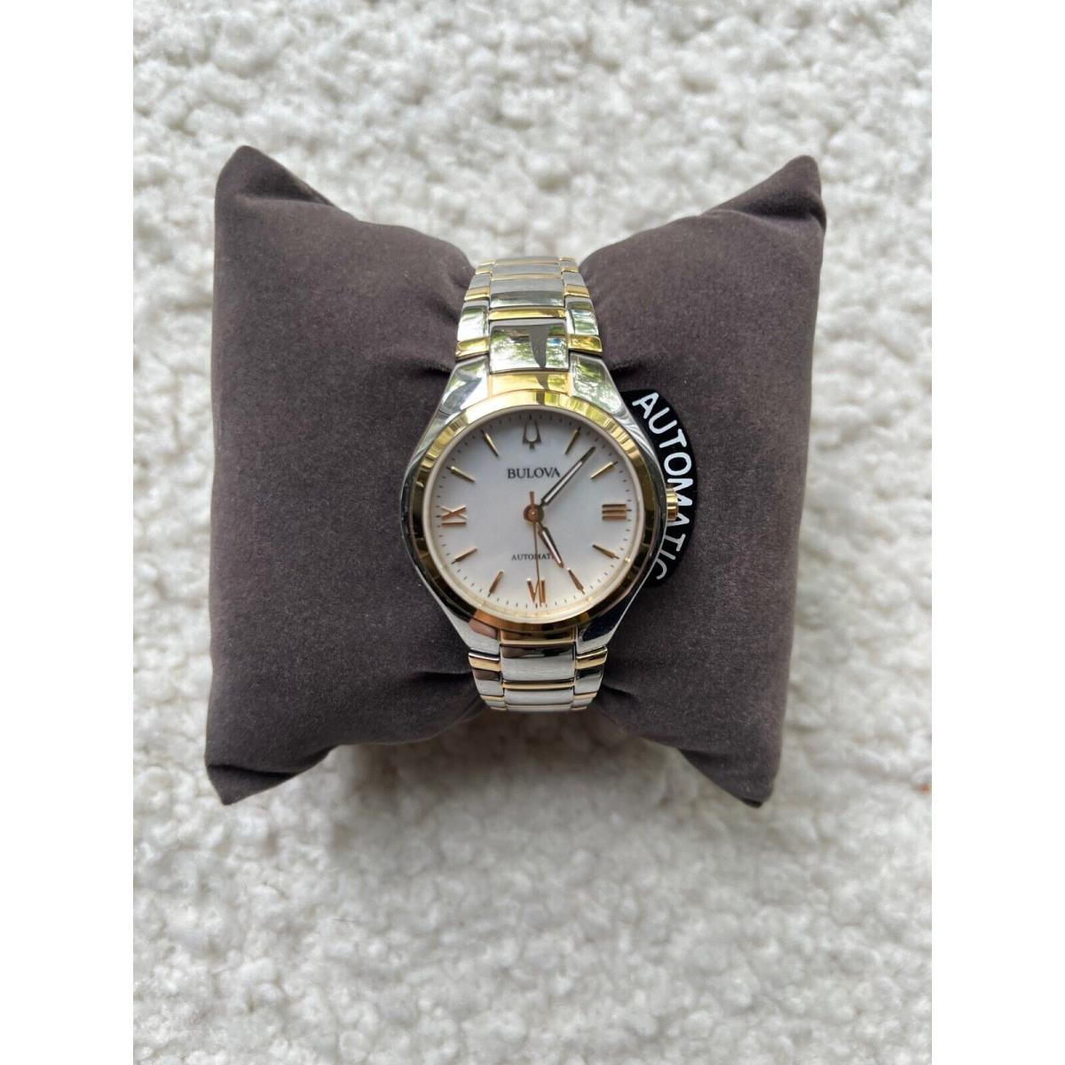 Bulova Women`s Gold Tone Automatic Stainless Steel Watch - 98L297 w/ Tag - Dial: White, Band: Multicolor, Bezel: Silver