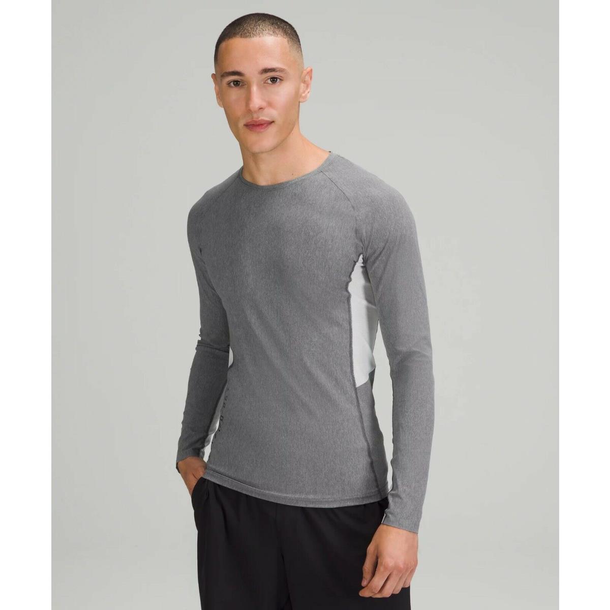 Lululemon Men`s Tight Fit Vital Drive Training Long Sleeve Shirt Gray Size M