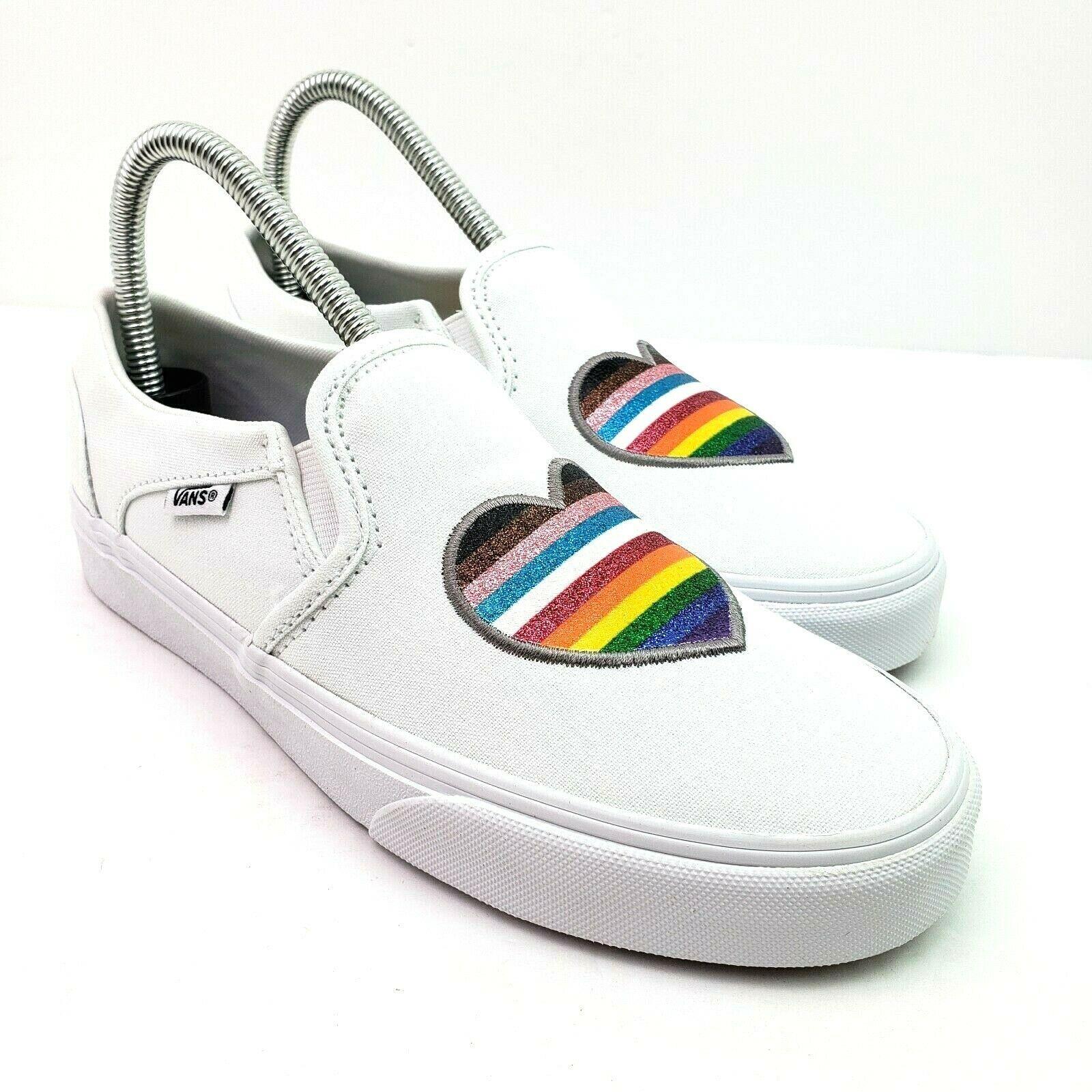Vans Off The Wall Asher Pride Womens Size 7 White Heart Slip On Low Skate Shoes