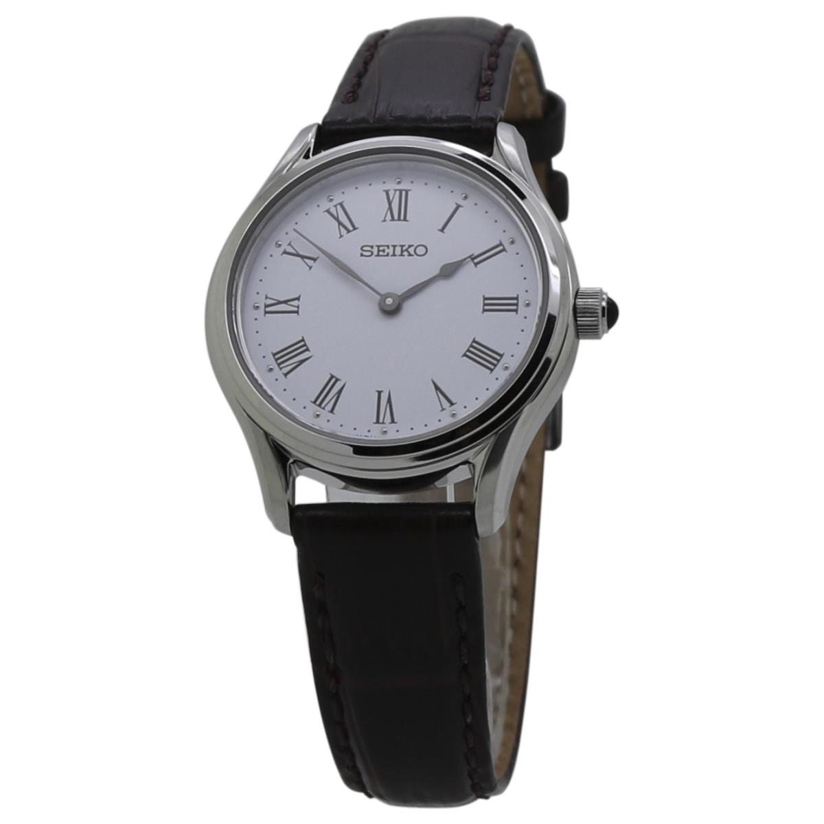 Seiko Quartz White Dial Brown Leather Ladies Watch SWR071