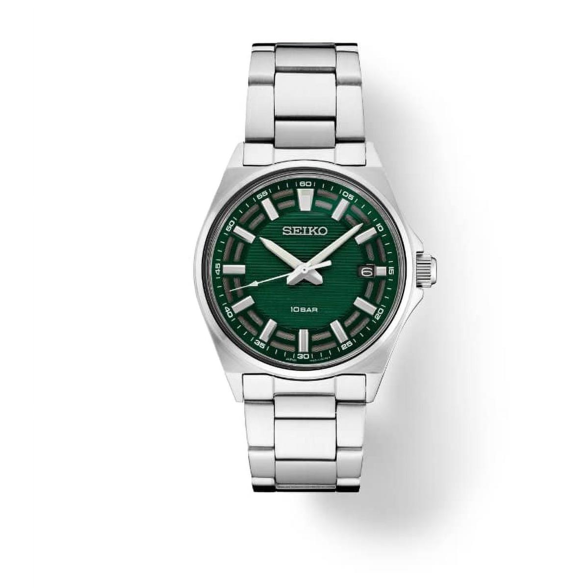 Seiko Essentials Mens Stainless Steel Green Dial Quartz Watch SUR503