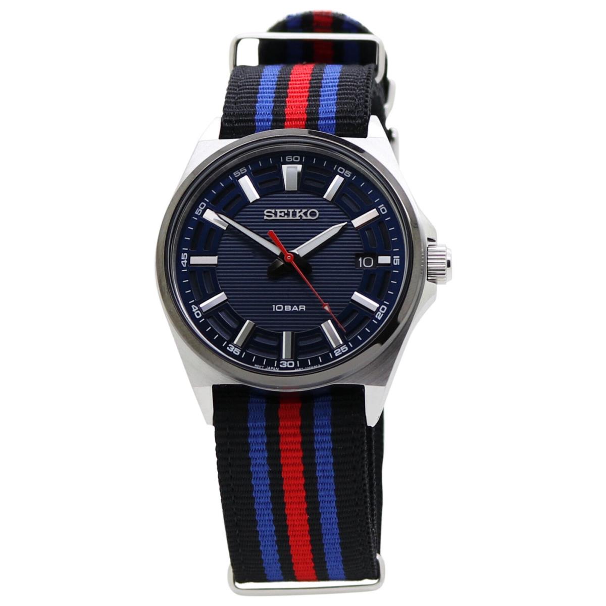 Seiko Quartz Blue Dial Nylon Strap Men`s Watch SUR509