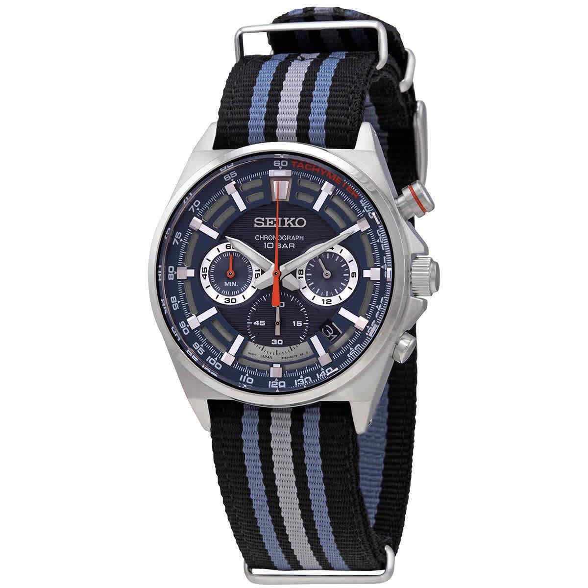 Seiko Chronograph Quartz Blue Dial Men`s Watch SSB409P1 - Dial: Blue, Band: Gray, Blue, Black, Bezel: Silver