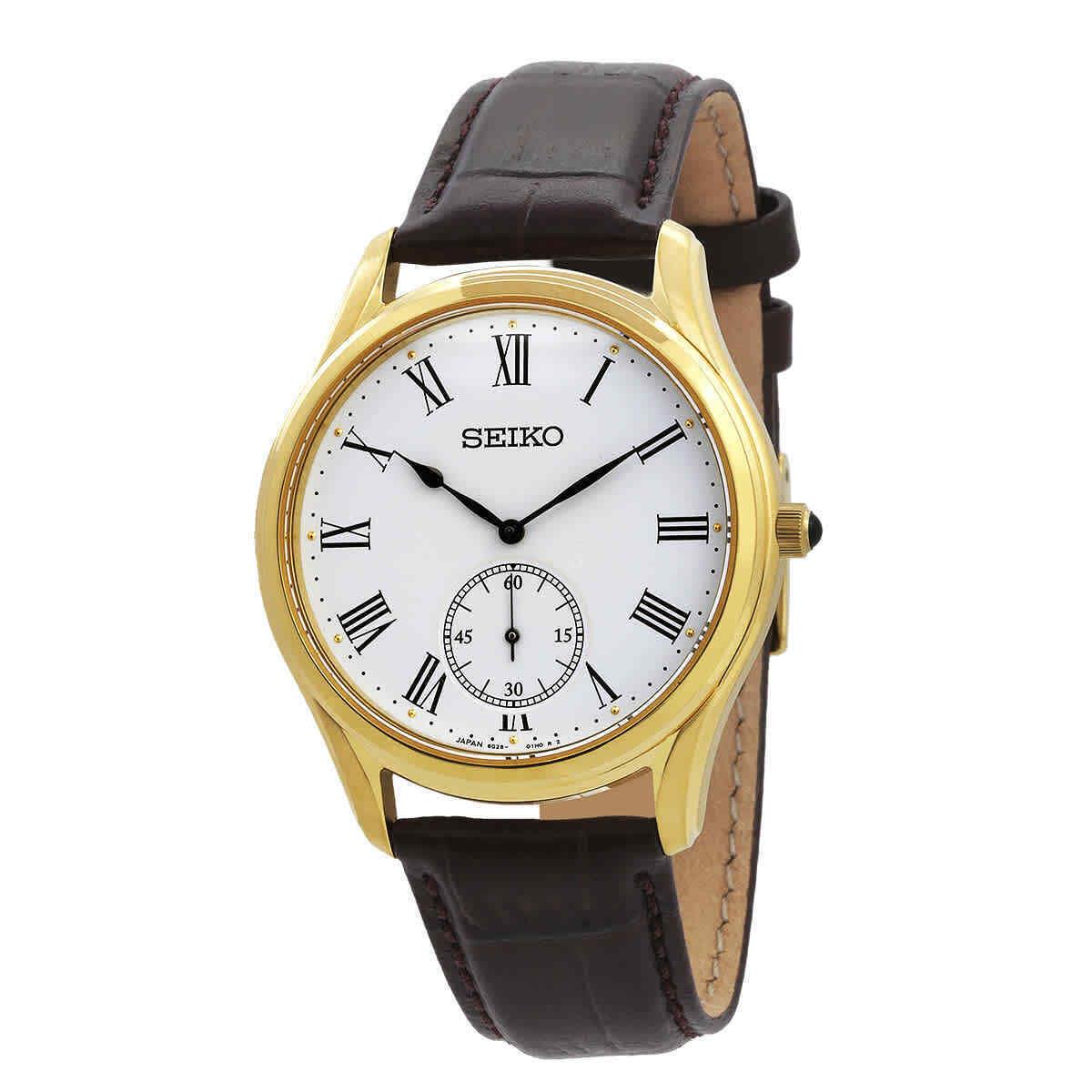 Seiko Quartz White Dial Men`s Leather Watch SRK050P1