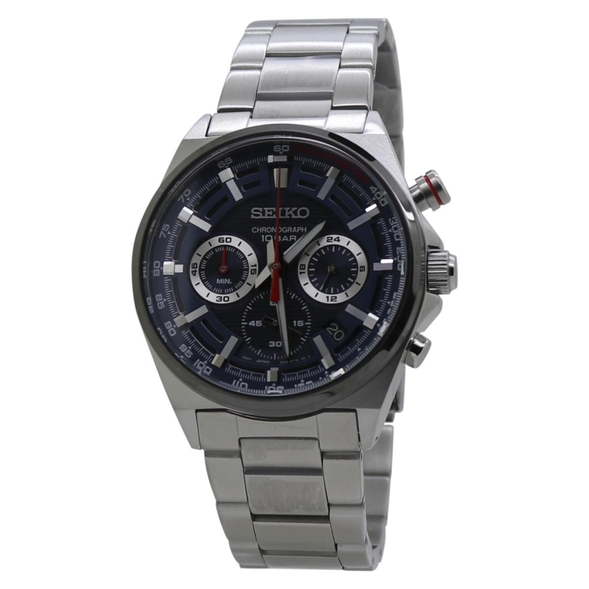 Seiko Chronograph Blue Dial Stainless Steel Men`s Watch SSB407