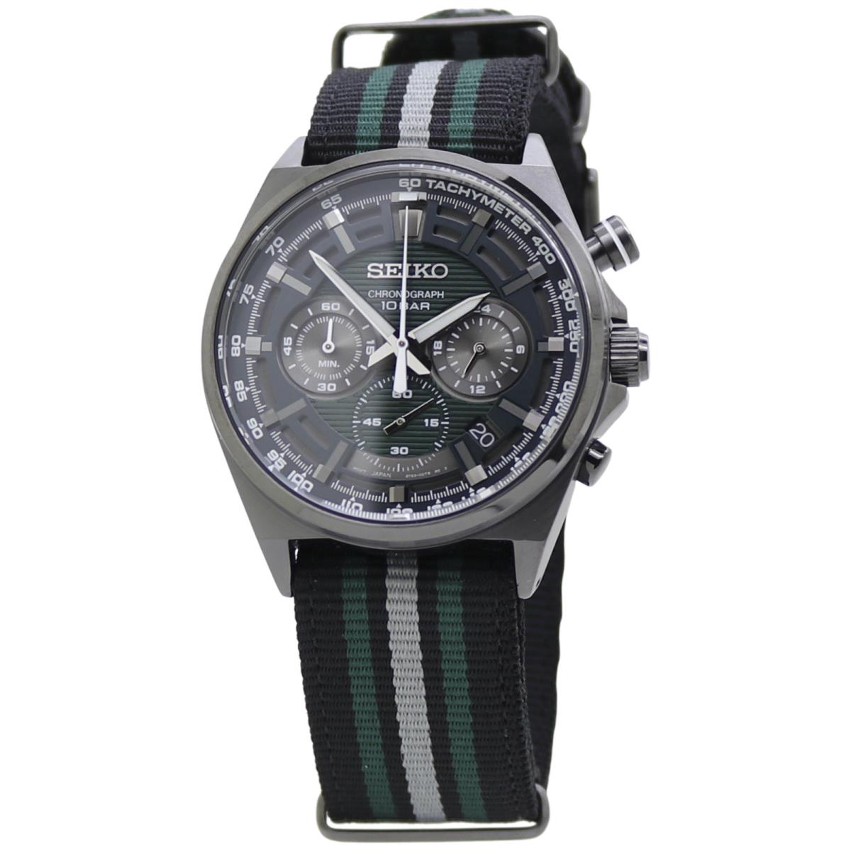 Seiko Chronograph Green Dial Nylon Band Men`s Watch SSB411 - Dial: Green, Band: Multi-color