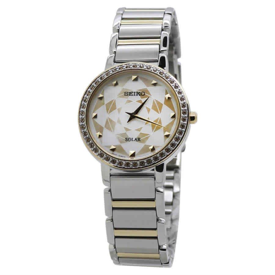 Seiko Crystal Silver Gold Dial Ladies Watch SUP454P1