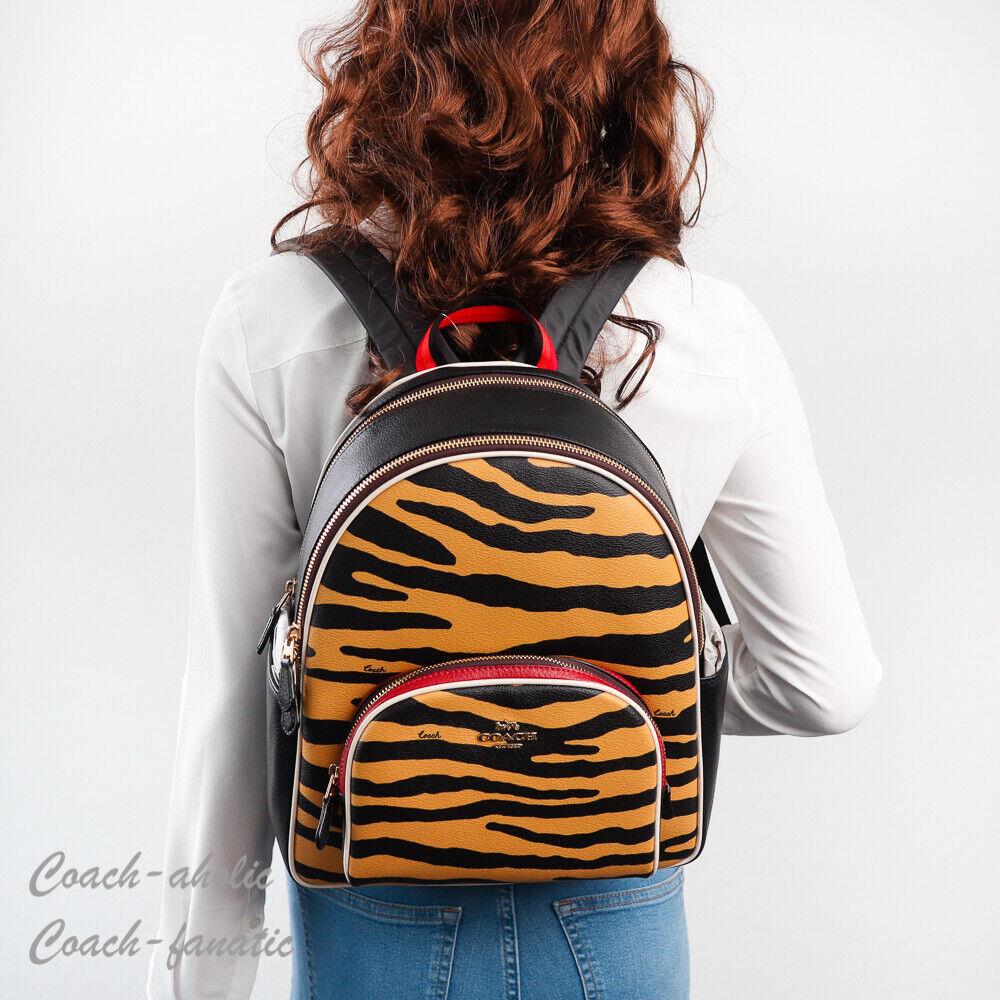 Coach C6987 Court Backpack with Tiger Print in Honey/black Multi