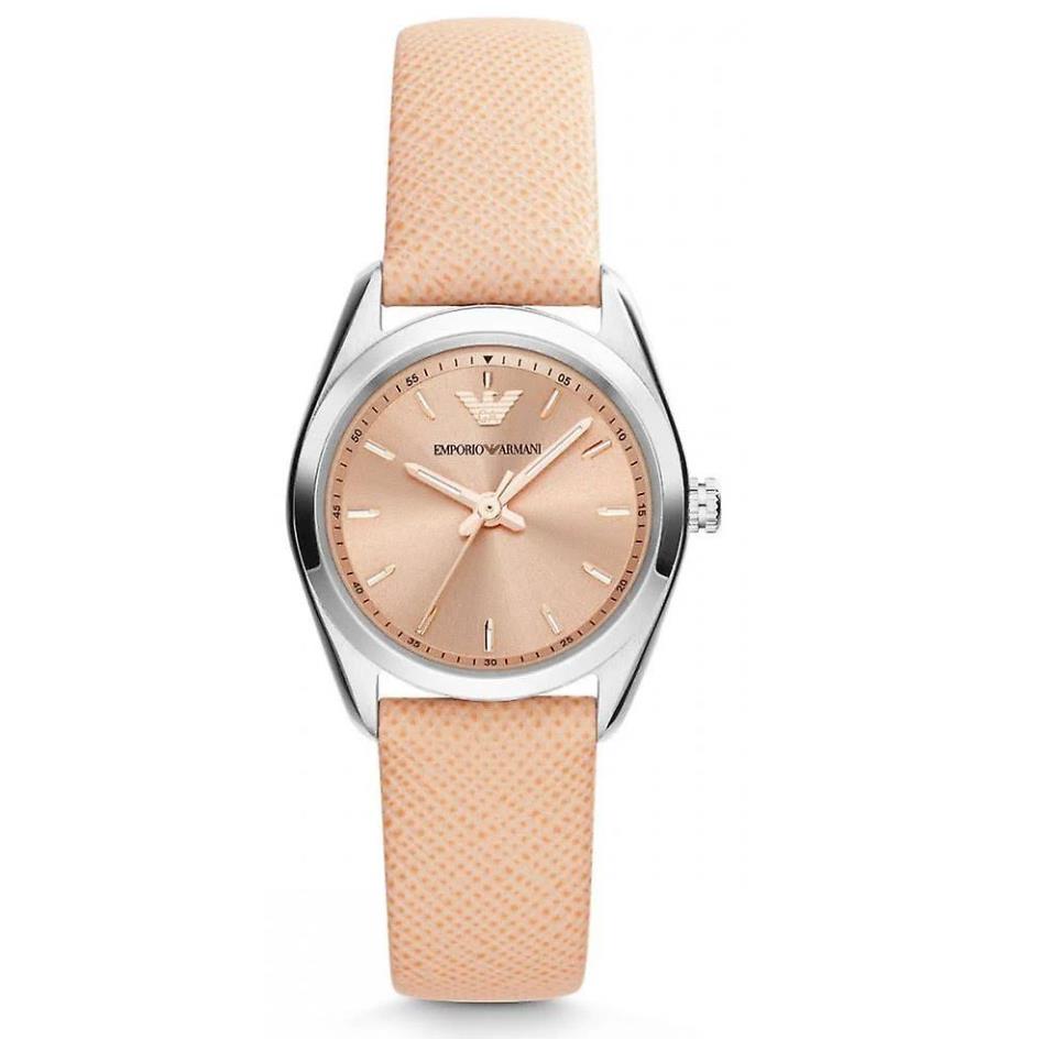 Emporio Armani AR6032 Sportivo Orange Leather Women`s Watch - Dial: Silver, Band: Black