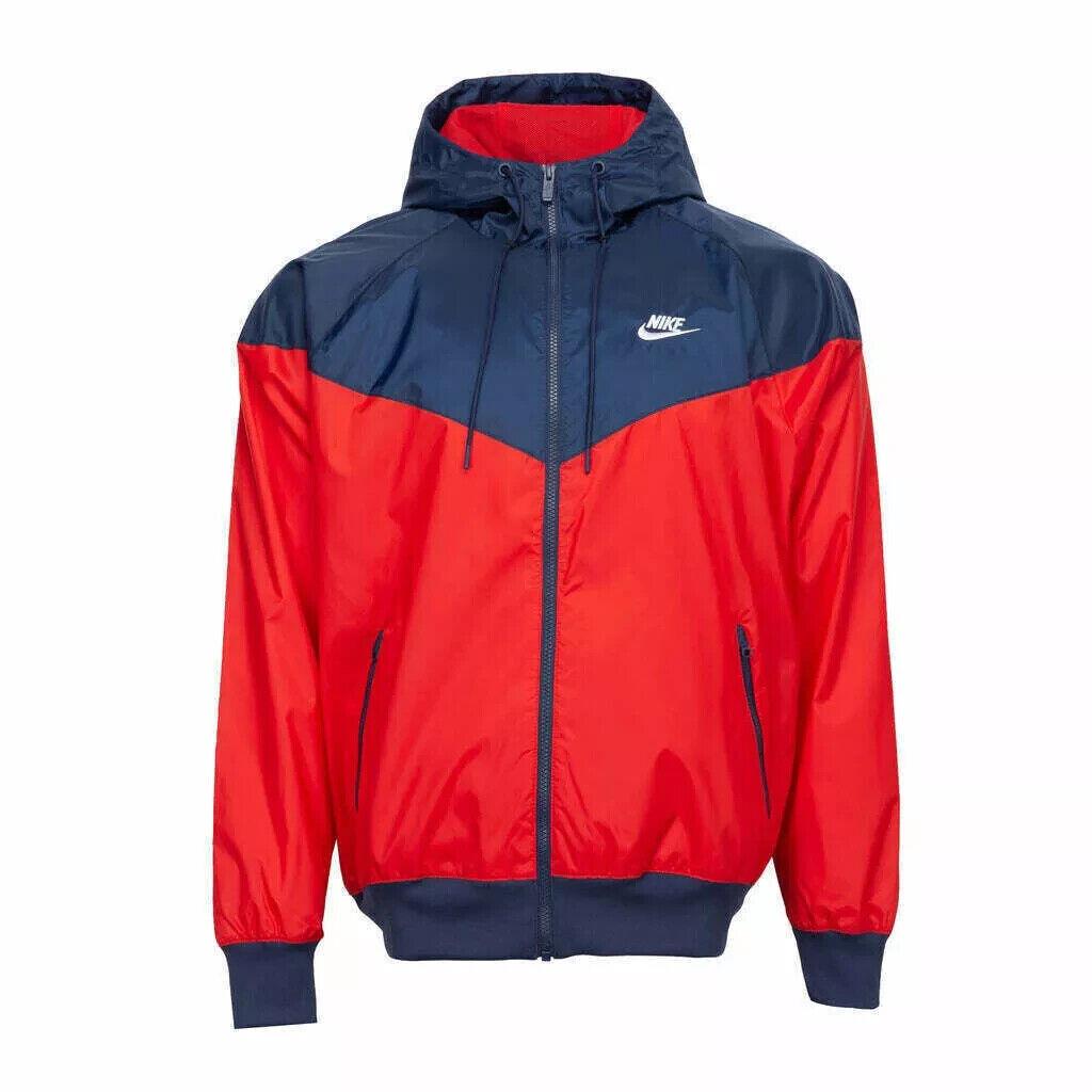 Nike Men Medium Windrunner Hooded Jacket Red Navy White Colorblock DA0001-657