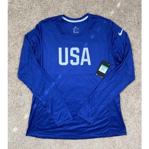 Sz XL Women s Nike Team Usa Running Long Sleeve Blue Olympic Issued Rare