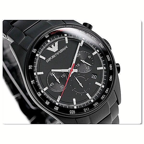 Emporio Armani Men`s Watch Black SS Bracelet Tachymeter Sportivo AR6094 - Black Dial, Black Band