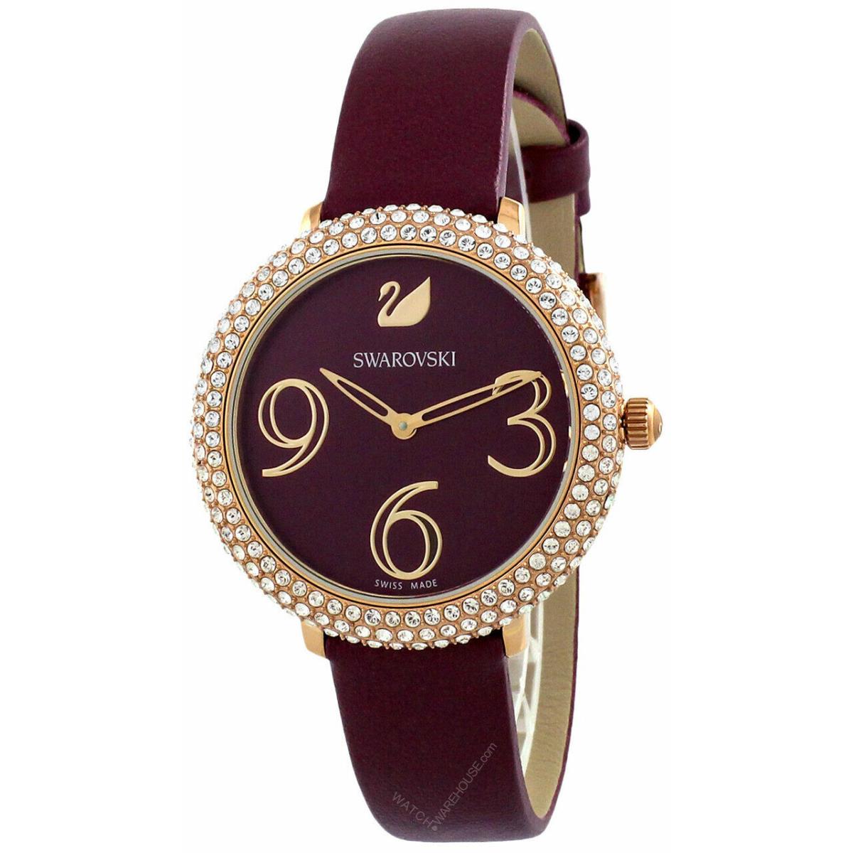 Swarovski Crystal Frost Watch Leather Strap Red Rose Gold -5484064