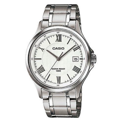 Casio MTP1383D-7A Men`s Standard Stainless Steel Analog Roman Silver Dial Watch - Silver Dial, Silver Band