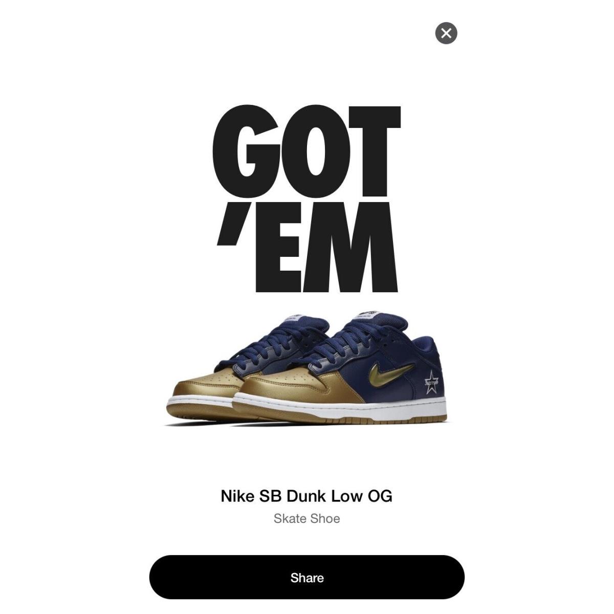 Nike SB Dunk Low OG QS DS Supreme Navy Metallic Gold Men Size 9.5 CK3480-700