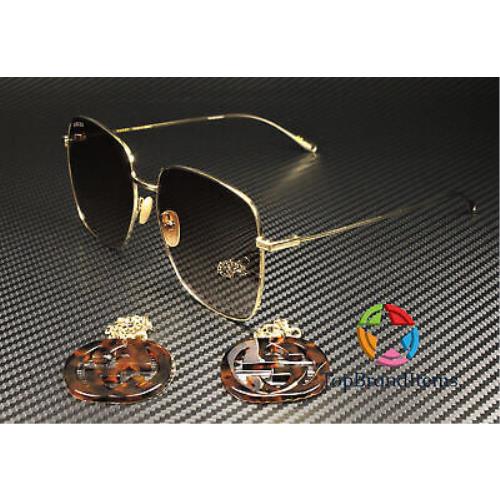 Gucci GG1031S 003 Rectangular Square Gold Shiny Brown 59 mm Women`s Sunglasses