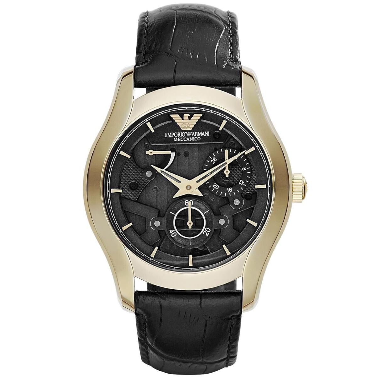 Emporio Armani Mechanical Automatic Mens Chronograph Watch Black Leather AR4674