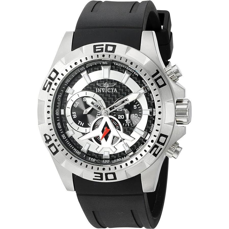 Invicta Aviator Multi-function Black Carbon Fiber Dial Men`s Wrist Watch 21735 - Dial: Silver, Band: Black