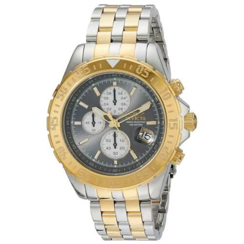 Invicta Men`s Watch Aviator Charcoal White and Gold Tone Dial Bracelet 18852 - Charcoal Dial, Silver, Yellow Band