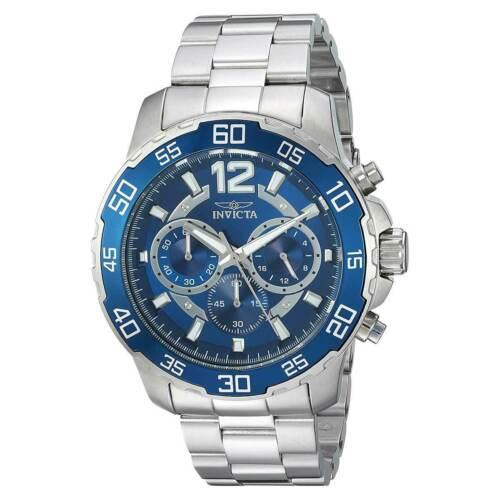 Invicta Men`s Watch Pro Diver Quartz Chronograph Blue Dial SS Bracelet 22713 - Blue Dial, Silver Band