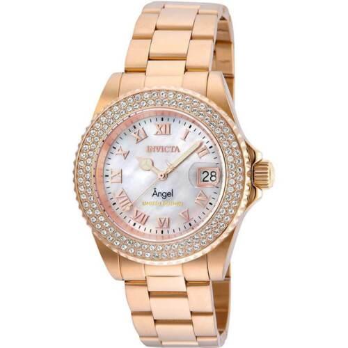 Invicta Women`s Watch Angel Crystal White Mop Dial Rose Gold Bracelet 24615 - Mother of Pearl Dial, Rose Band