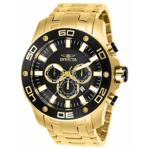 Invicta Men`s Watch Pro Diver Scuba Chrono Black and Gold Dial Bracelet 26076 - Black , Gold