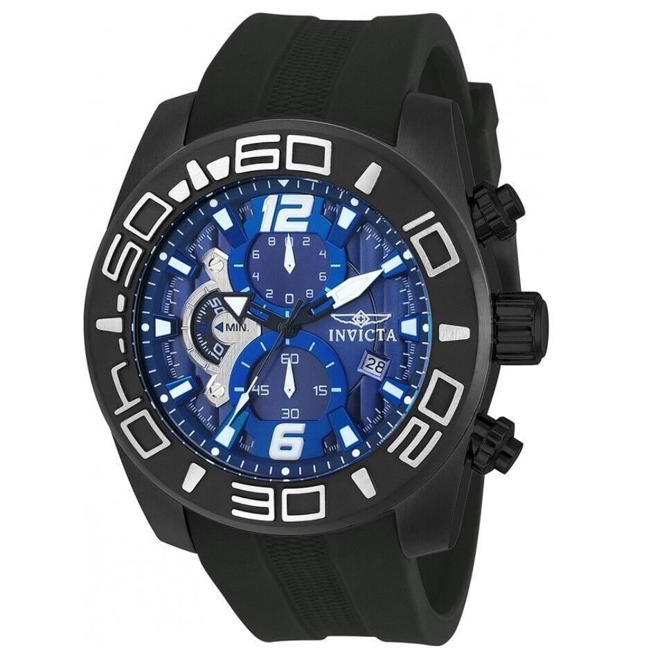 Invicta Pro Diver Men`s 50mm Black Blue Dial Triple Chronograph Watch 22813