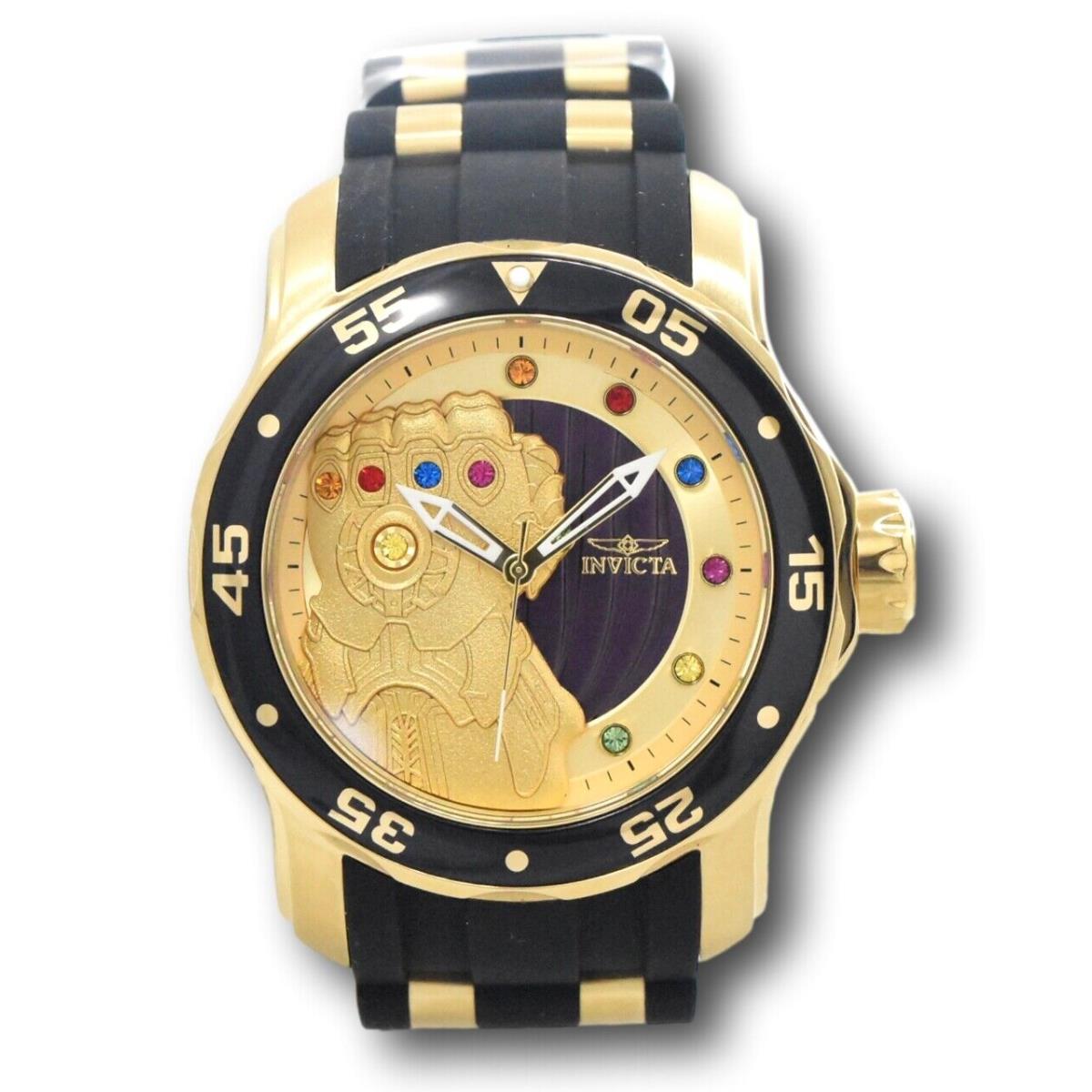 Invicta Marvel Thanos Men`s 48mm Infinity Stones Limited Edition Watch 34750 - Dial: Gold, Multicolor, Purple, Band: Black, Bezel: Black, Gold