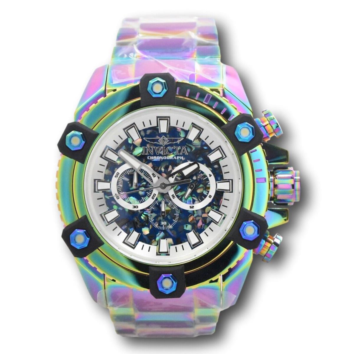 Invicta Grand Octane Rainbow Mens 64mm Iridescent Abalone Mop Chrono Watch 35979 - Dial: Blue, Band: Blue, Bezel: Black