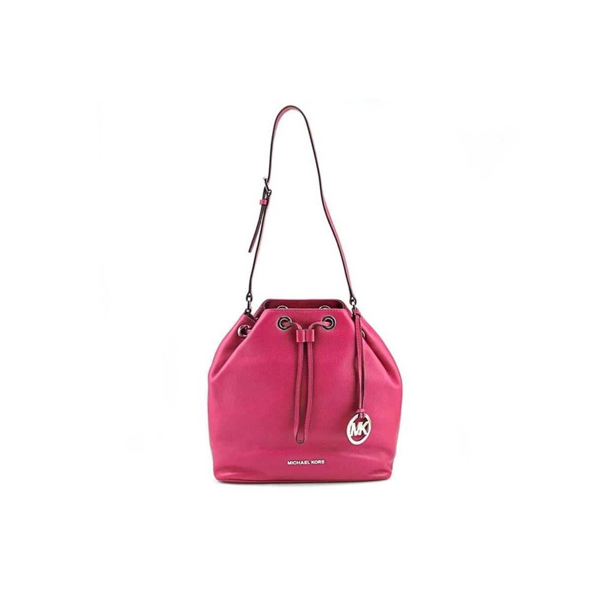 Michael Kors Women`s Jules Large Drawstring Shoulder Deep Pink Pebbled Leather