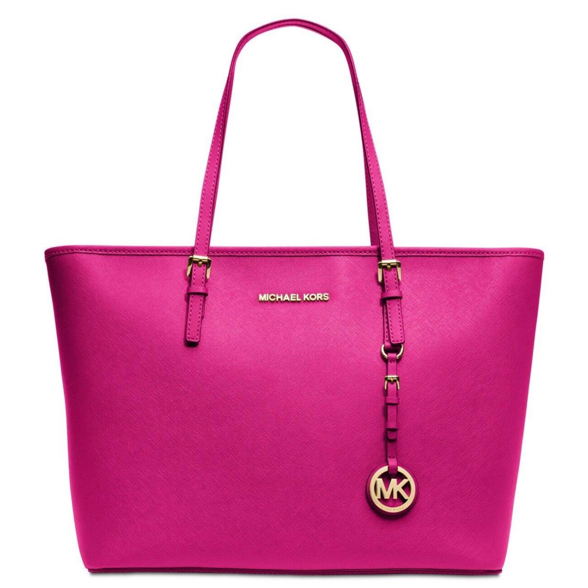 Michael Kors Top-zip Large Tote Saffiano Leather Color Raspberry Gold Hardware