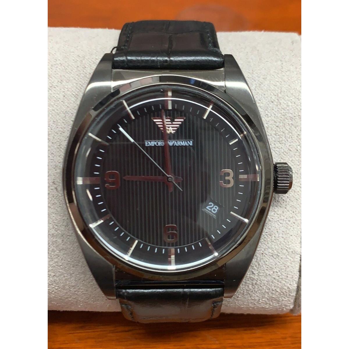 Emporio Armani AR0368 Black Dial Black Leather Strap Men`s Watch