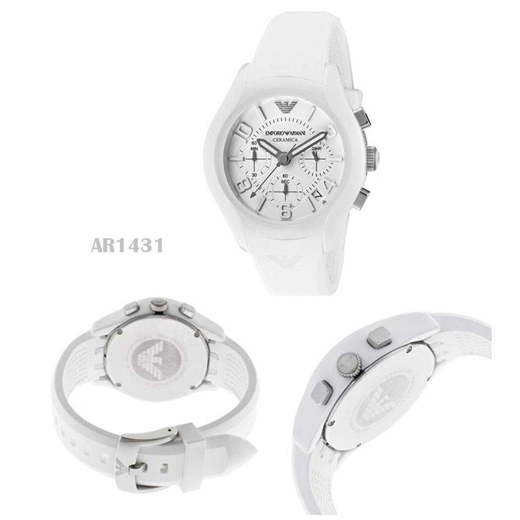 Emporio Armani White Silicone Rubber Band White Ceramic Case Watch AR1431