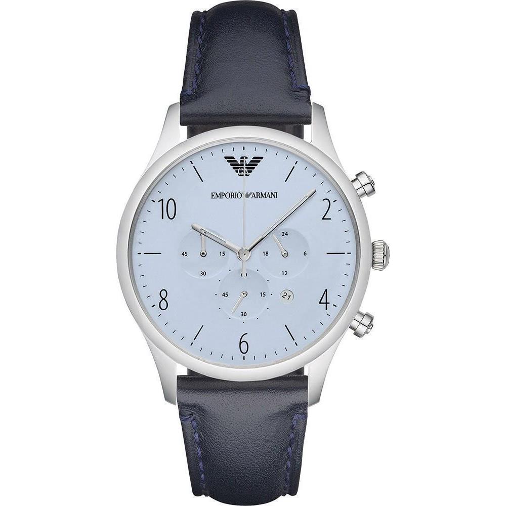 Emporio Armani AR1889 Men`s Blue Chronograph Dial Leather Band Watch