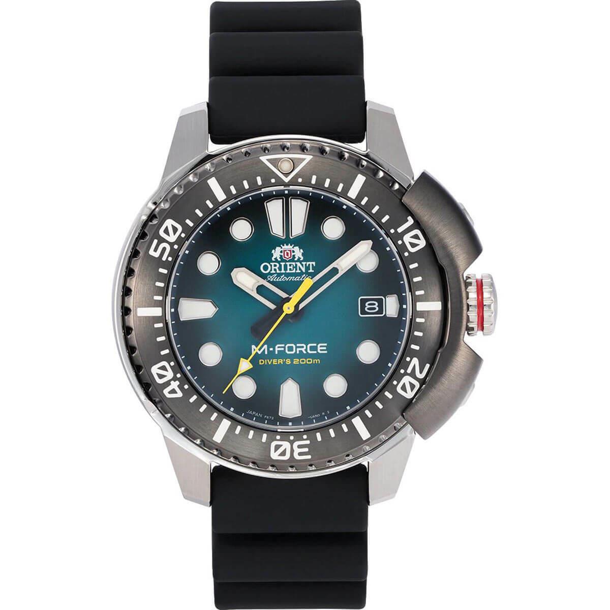 Orient Men`s Watch M-force Automatic Dive Blue Dial Rubber Strap RA-AC0L04L00B